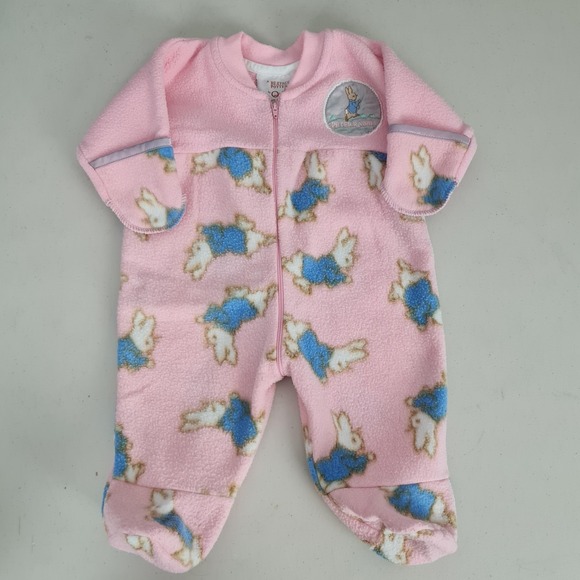 Beatrix Potter by Quiltex Other - Vintage Beatrix Potter One Piece Baby Newborn Pink Fleece Peter Rabbit Sleeper